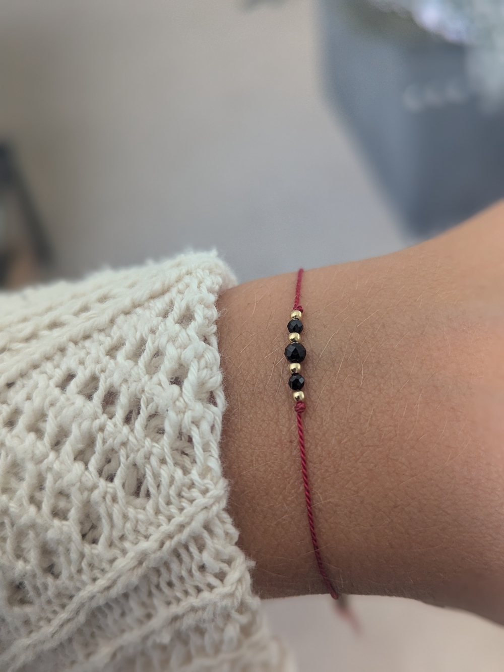 Black Tourmaline Protection Bracelet Red String Evil Eye Bracelet Burgundy Strin